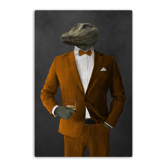 Alligator Drinking Whiskey Wall Art - Orange Suit