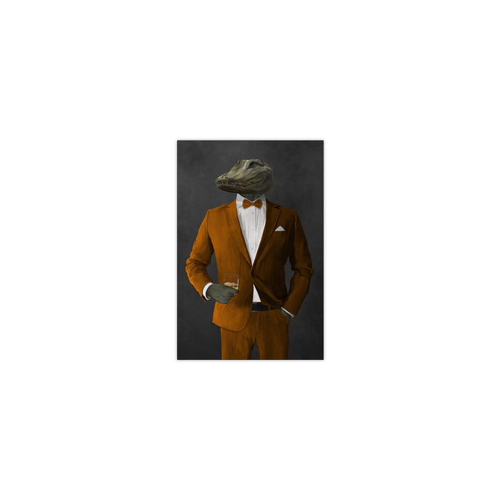 Alligator Drinking Whiskey Wall Art - Orange Suit