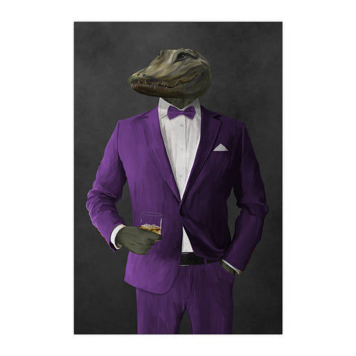 Alligator Drinking Whiskey Wall Art - Purple Suit