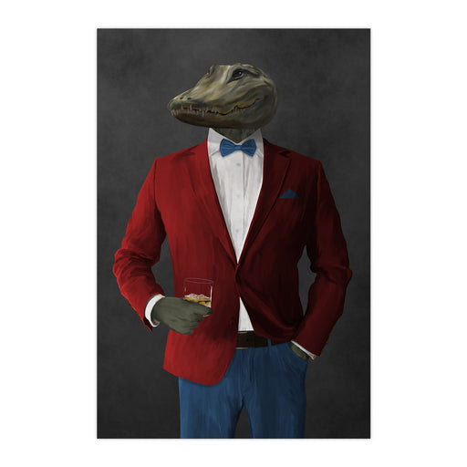 Alligator Drinking Whiskey Wall Art - Red and Blue Suit