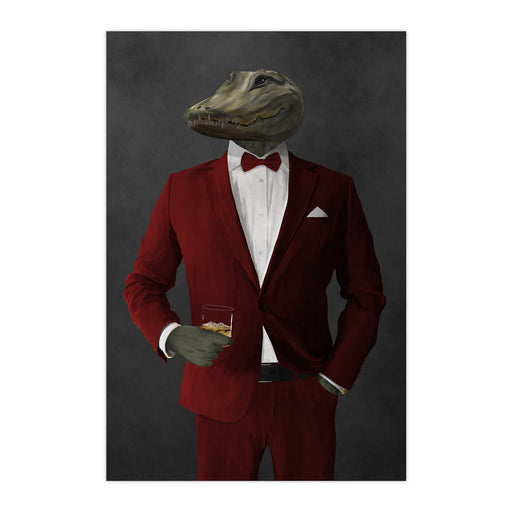 Alligator Drinking Whiskey Wall Art - Red Suit