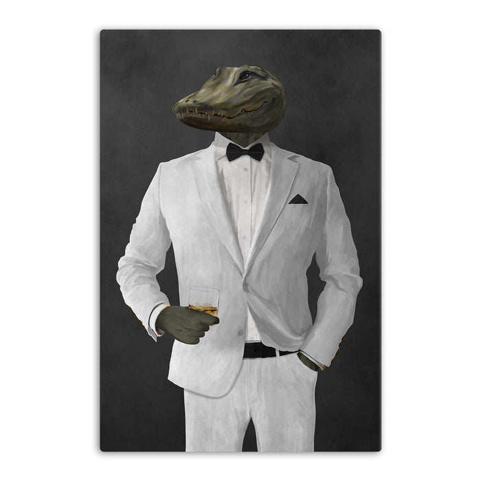 Alligator Drinking Whiskey Wall Art - White Suit