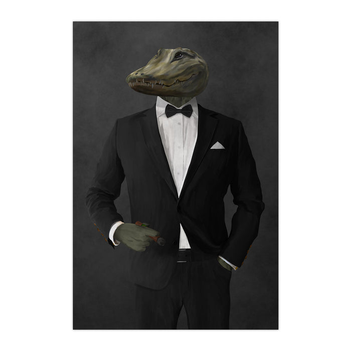 Alligator Smoking Cigar Wall Art - Black Suit