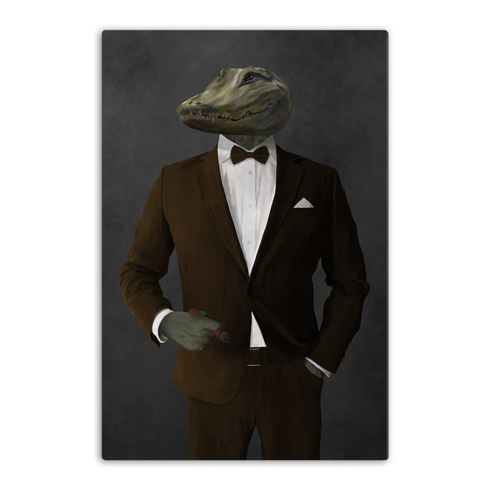 Alligator Smoking Cigar Wall Art - Brown Suit