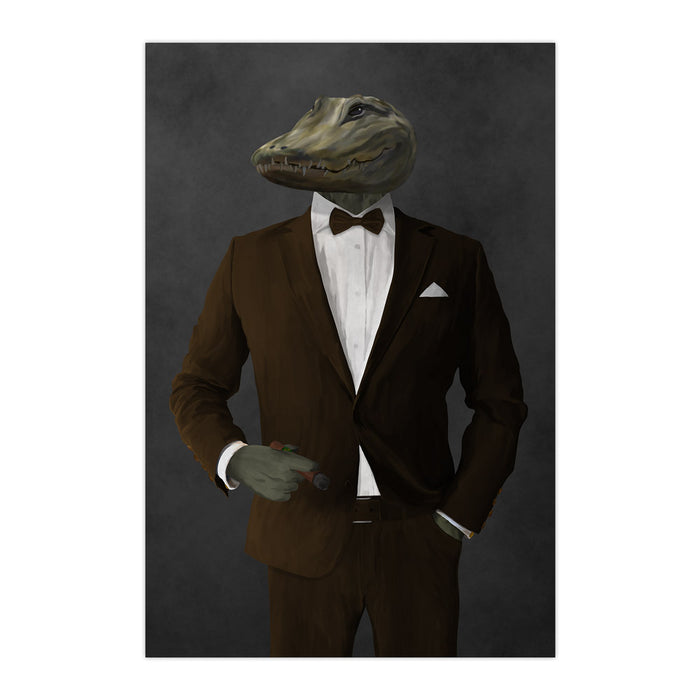 Alligator Smoking Cigar Wall Art - Brown Suit
