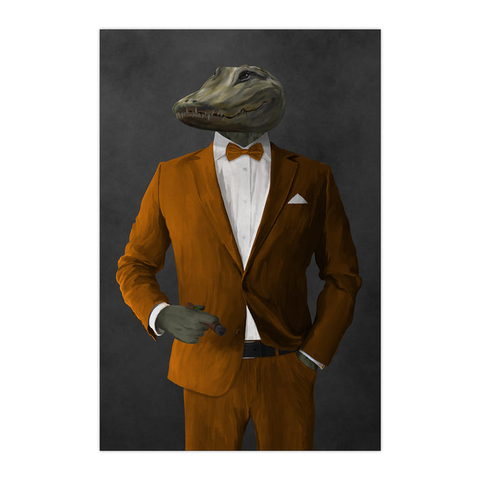 Alligator Smoking Cigar Wall Art - Orange Suit