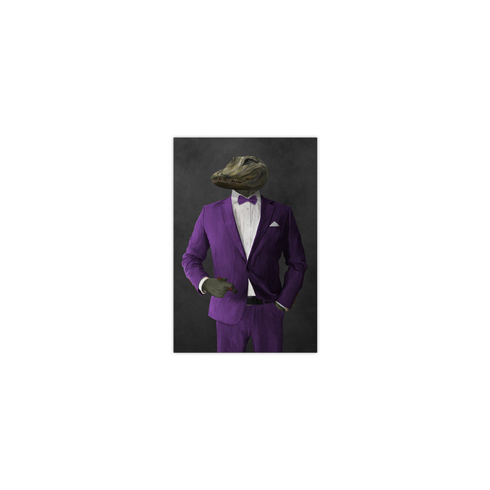 Alligator Smoking Cigar Wall Art - Purple Suit