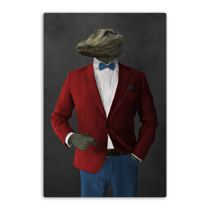 Alligator Smoking Cigar Wall Art - Red and Blue Suit