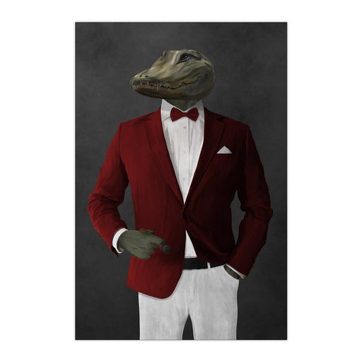 Alligator Smoking Cigar Wall Art - Red and White Suit