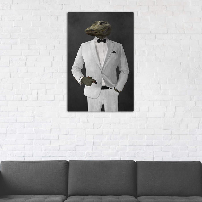 Alligator Smoking Cigar Wall Art - White Suit