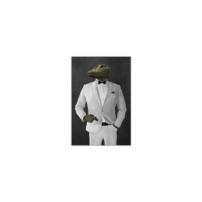 Alligator Smoking Cigar Wall Art - White Suit