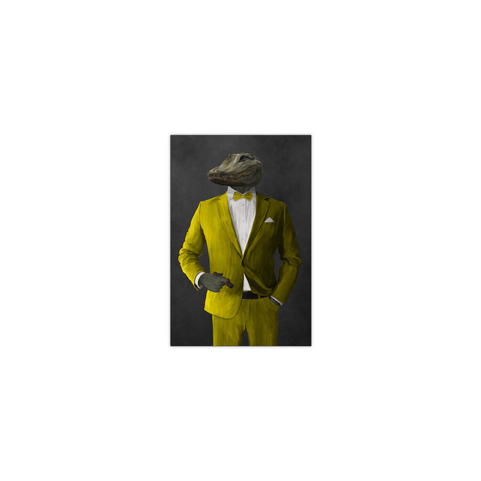 Alligator Smoking Cigar Wall Art - Yellow Suit