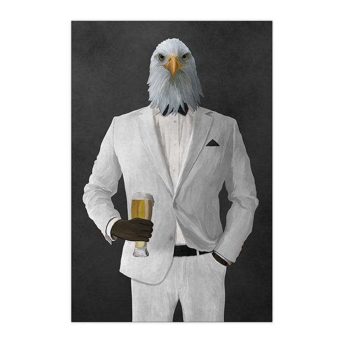 Bald eagle drinking beer wearing white suit large wall art print