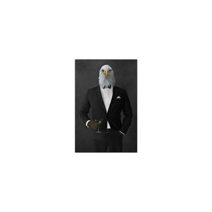 Bald eagle drinking martini wearing black suit small wall art print