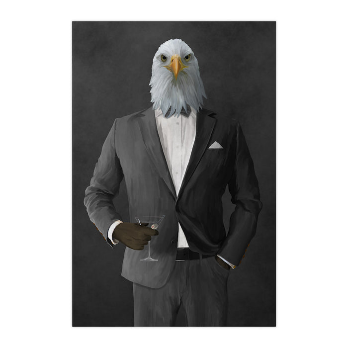 Bald eagle drinking martini wearing gray suit large wall art print