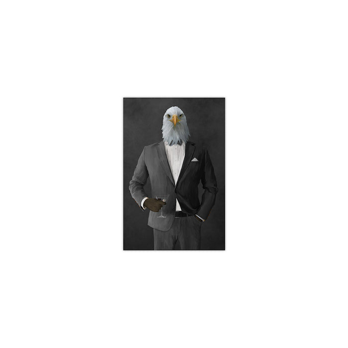 Bald eagle drinking martini wearing gray suit small wall art print