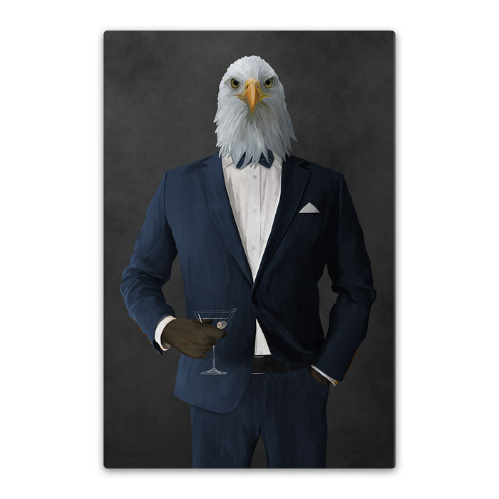 Bald eagle drinking martini wearing navy suit canvas wall art