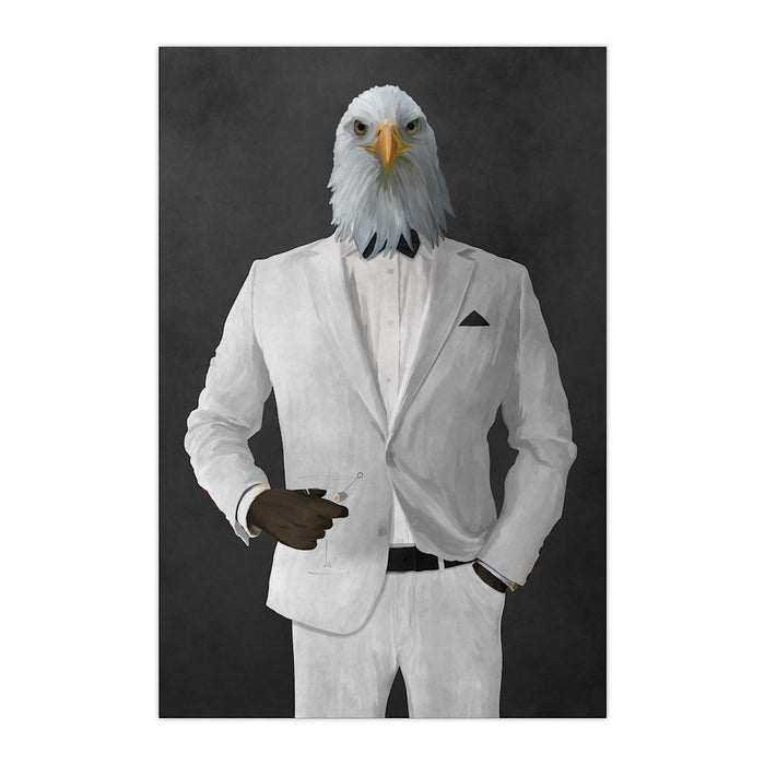 Bald eagle drinking martini wearing white suit large wall art print