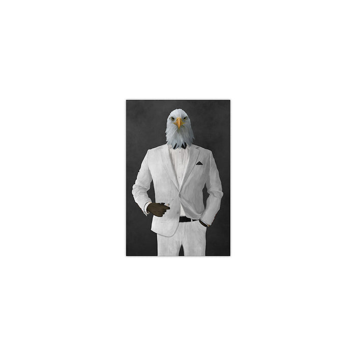 Bald eagle drinking martini wearing white suit small wall art print