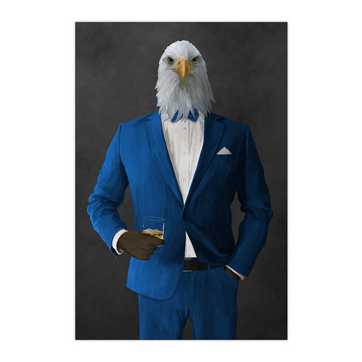 Bald eagle drinking whiskey wearing blue suit large wall art print