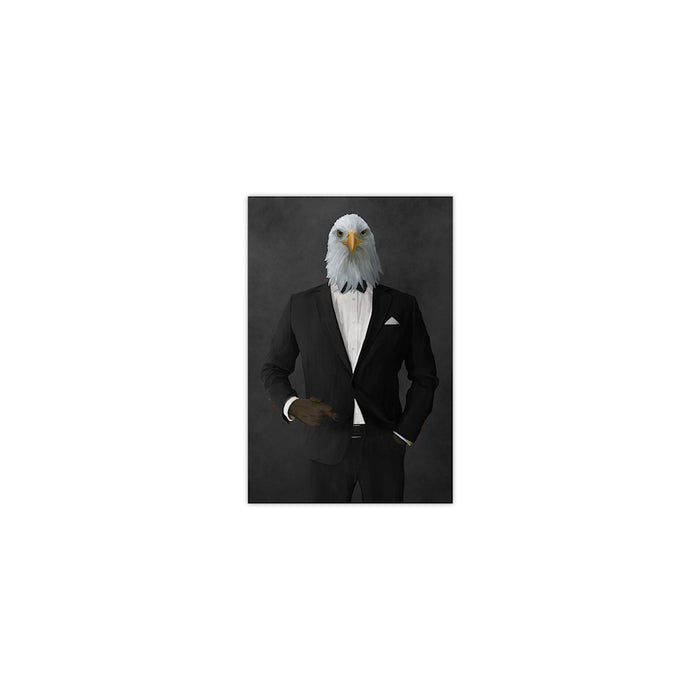 Bald eagle smoking cigar wearing black suit small wall art print