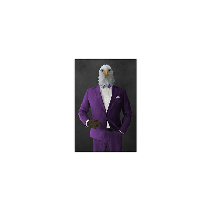 Bald eagle smoking cigar wearing purple suit small wall art print