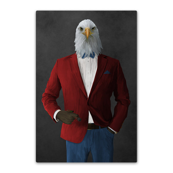 Bald eagle smoking cigar wearing red and blue suit canvas wall art