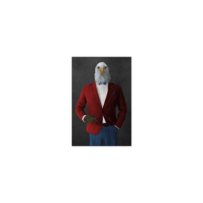 Bald eagle smoking cigar wearing red and blue suit small wall art print