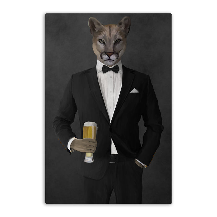 Cougar Drinking Beer Wall Art - Black Suit