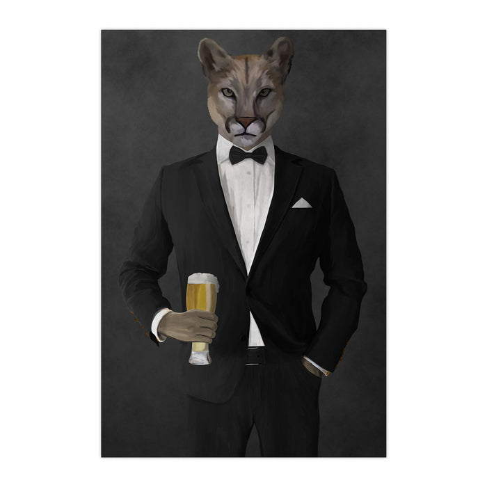 Cougar Drinking Beer Wall Art - Black Suit