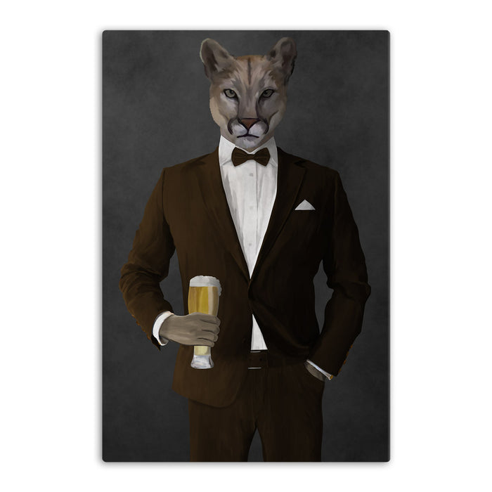 Cougar Drinking Beer Wall Art - Brown Suit