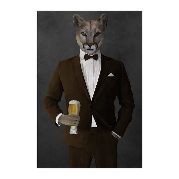 Cougar Drinking Beer Wall Art - Brown Suit