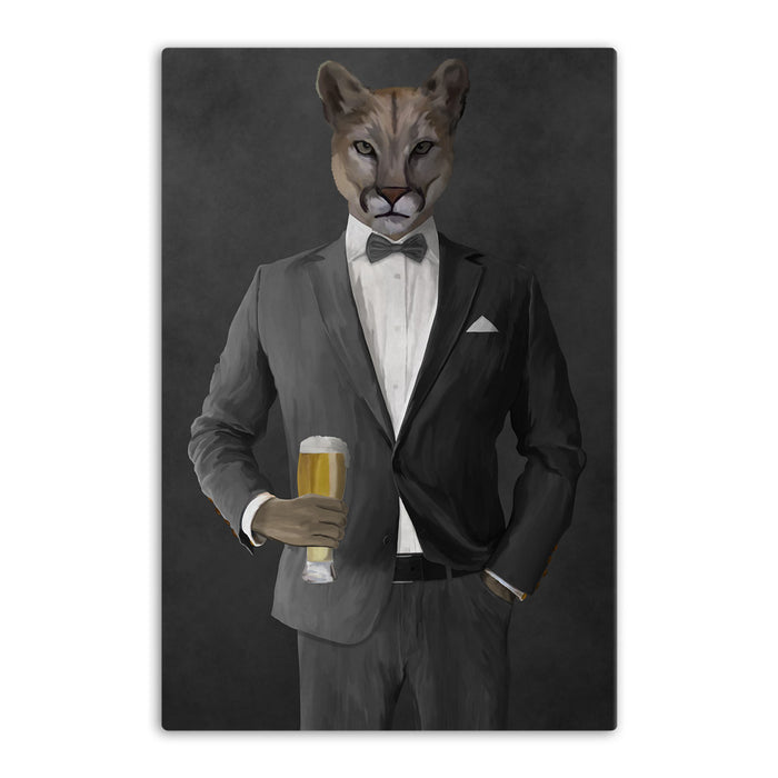 Cougar Drinking Beer Wall Art - Gray Suit