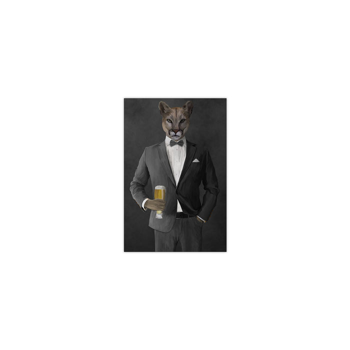 Cougar Drinking Beer Wall Art - Gray Suit