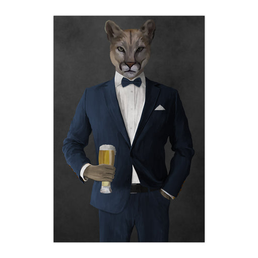 Cougar Drinking Beer Wall Art - Navy Suit