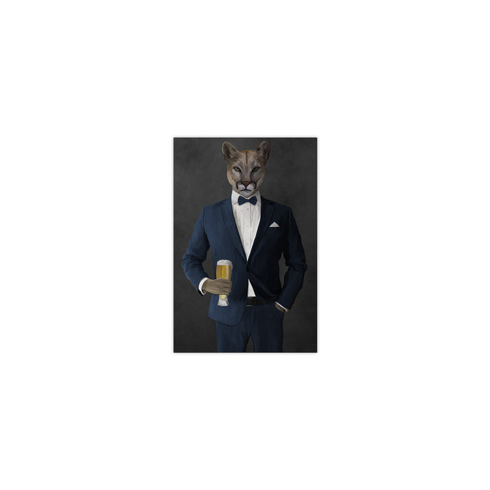 Cougar Drinking Beer Wall Art - Navy Suit