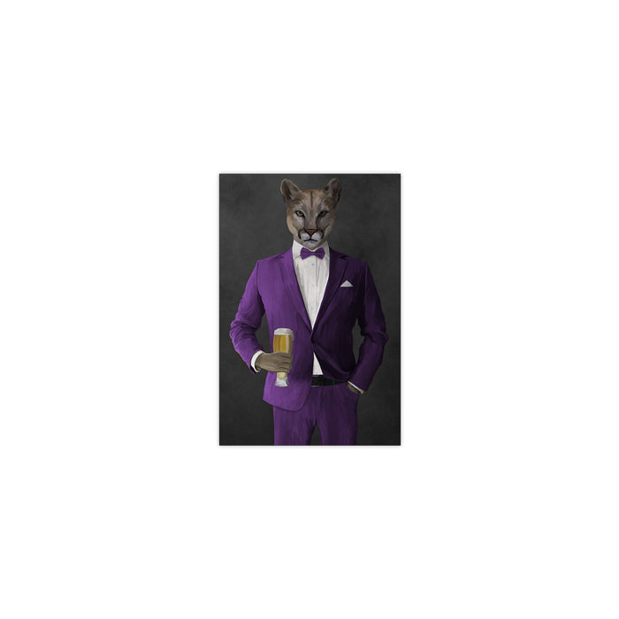 Cougar Drinking Beer Wall Art - Purple Suit