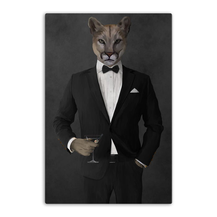 Cougar Drinking Martini Wall Art - Black Suit