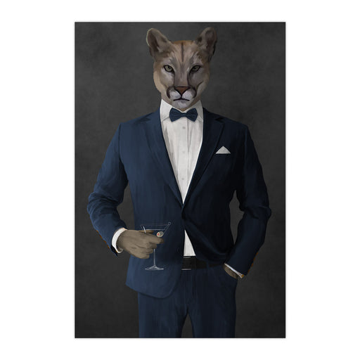 Cougar Drinking Martini Wall Art - Navy Suit