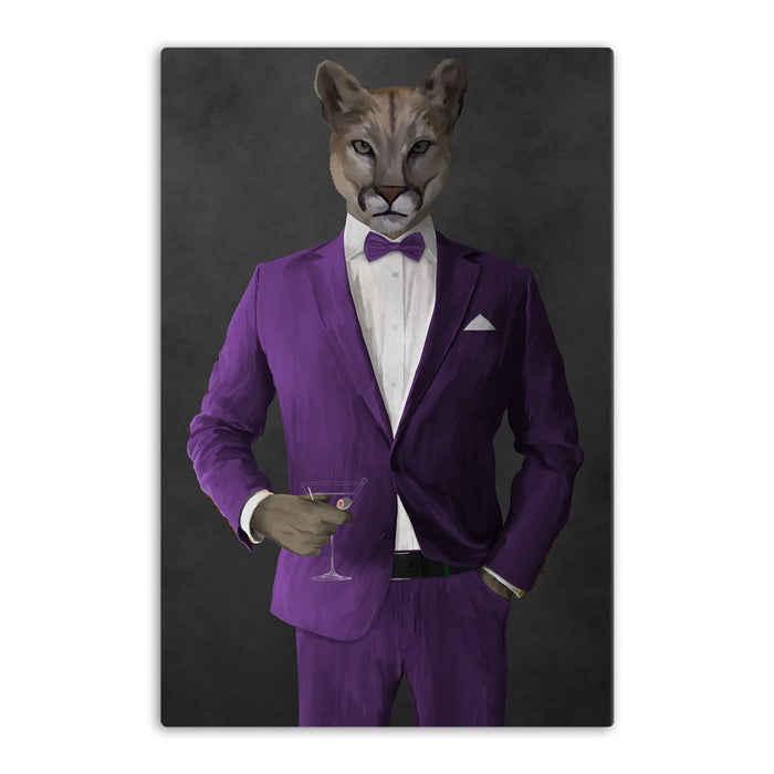 Cougar Drinking Martini Wall Art - Purple Suit