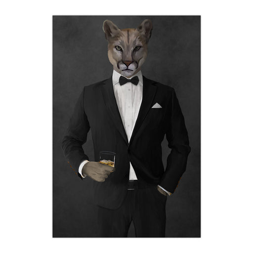 Cougar Drinking Whiskey Wall Art - Black Suit