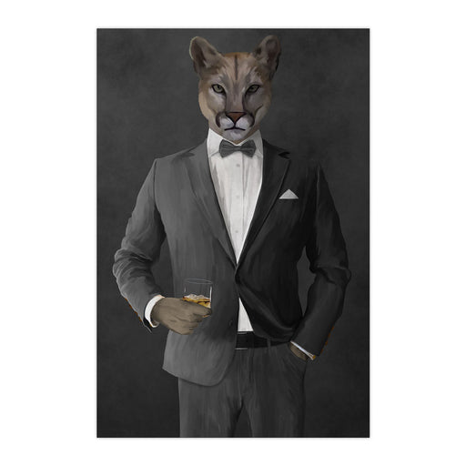 Cougar Drinking Whiskey Wall Art - Gray Suit
