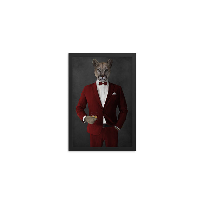 Cougar Drinking Whiskey Wall Art - Red Suit