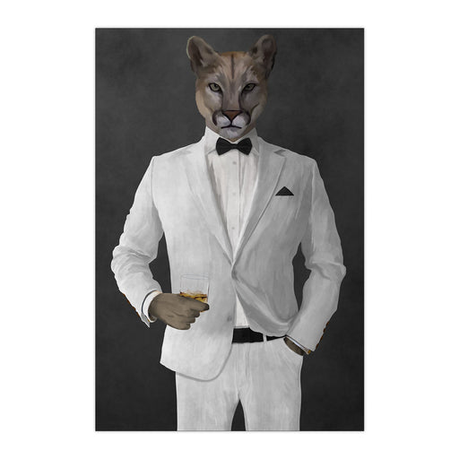 Cougar Drinking Whiskey Wall Art - White Suit