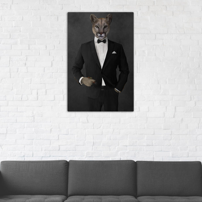 Cougar Smoking Cigar Wall Art - Black Suit