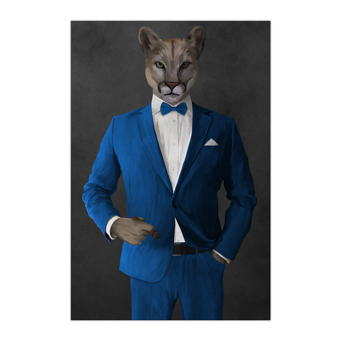 Cougar Smoking Cigar Wall Art - Blue Suit