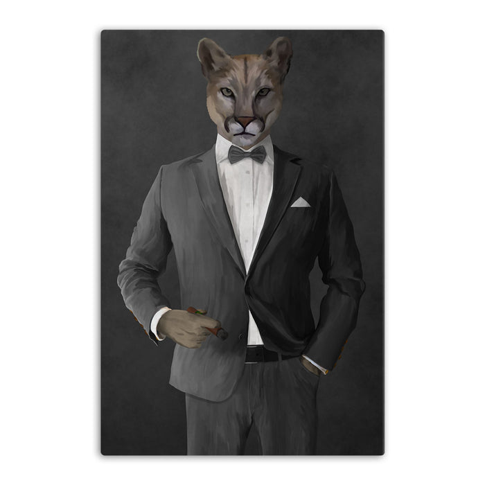 Cougar Smoking Cigar Wall Art - Gray Suit
