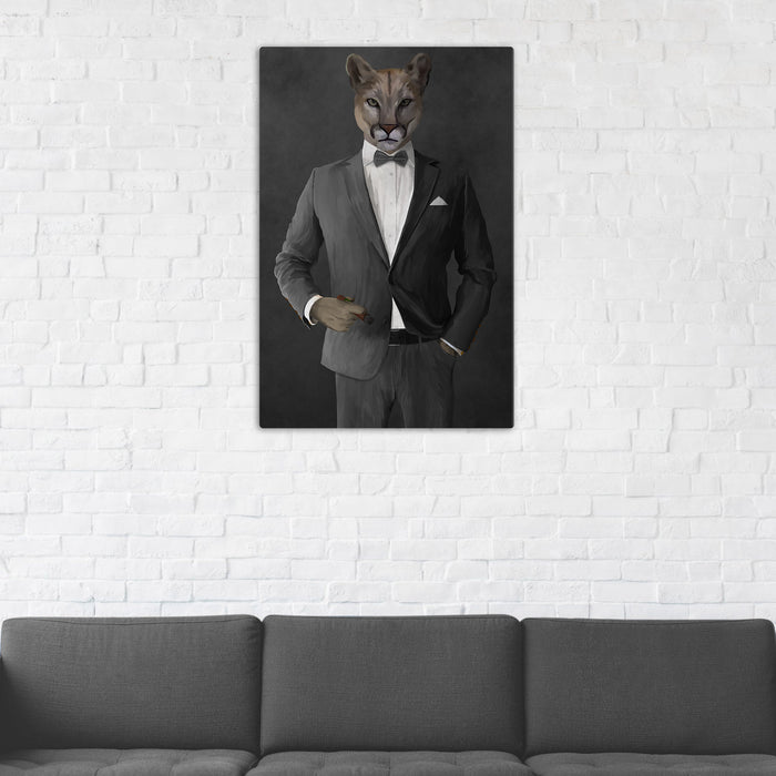 Cougar Smoking Cigar Wall Art - Gray Suit