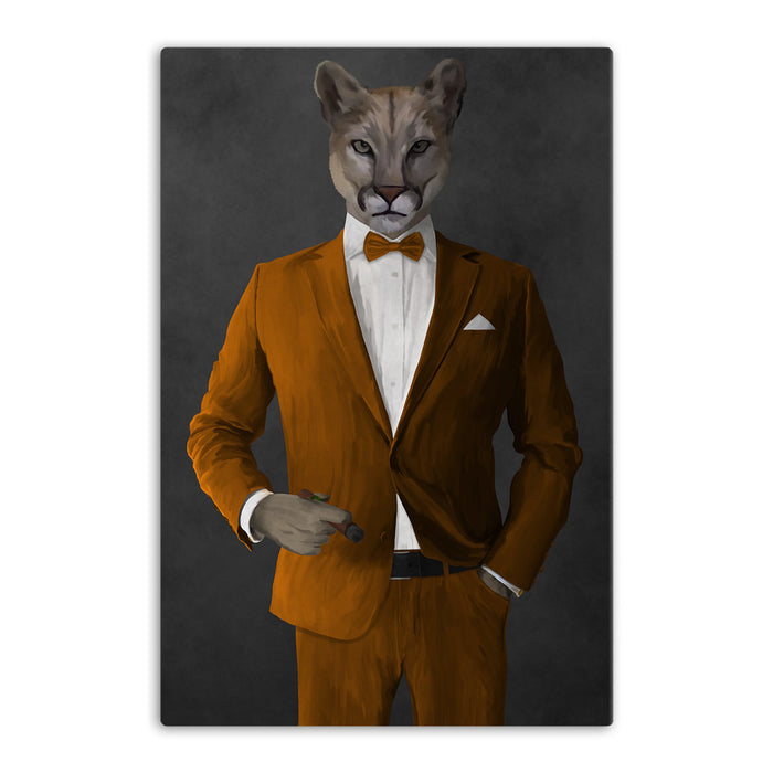 Cougar Smoking Cigar Wall Art - Orange Suit