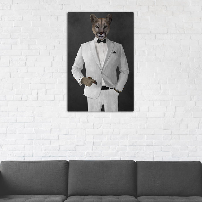 Cougar Smoking Cigar Wall Art - White Suit